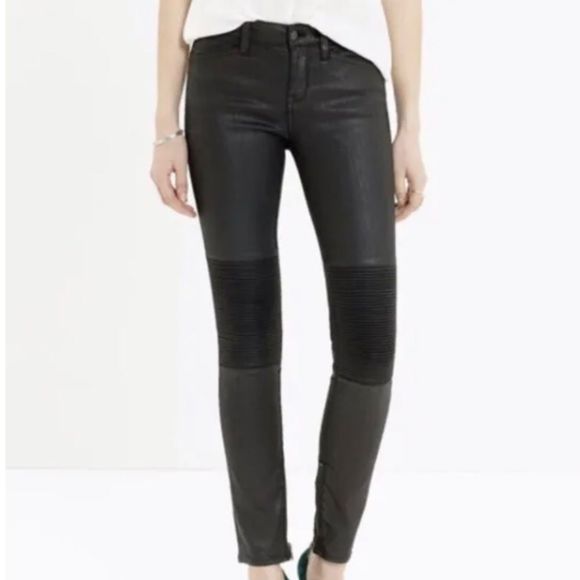 Madewell Black Coated Skinny Skinny Coated Moto Jeans Size 28 - Picture 1 of 13